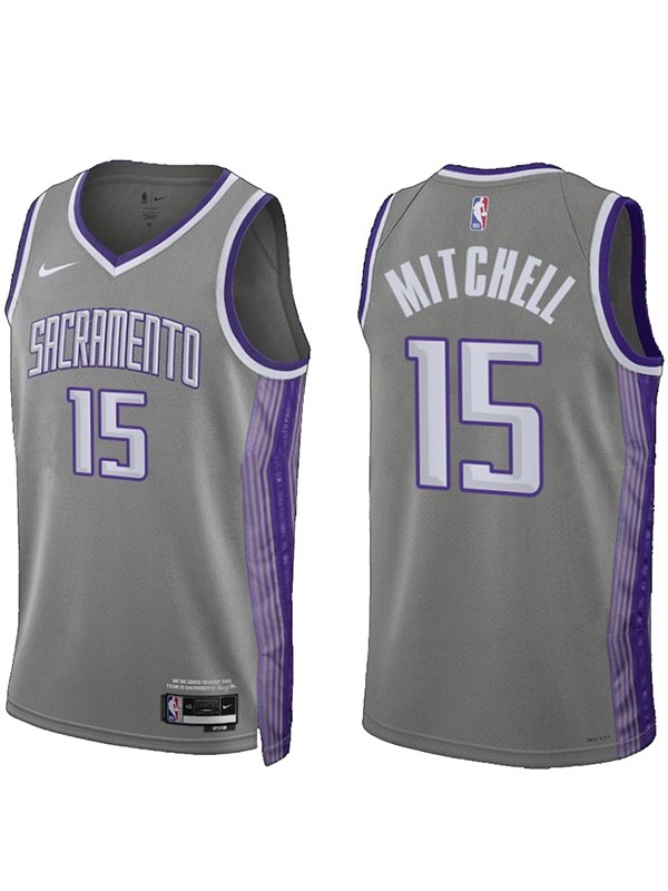 Sacramento Kings Davion Mitchell maillot homme unisexe swingman 15 uniforme city edition chemise grise 2023