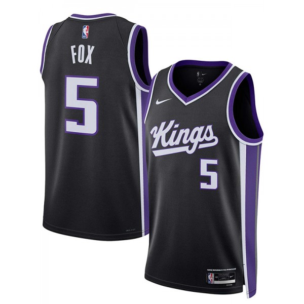 Sacramento Kings De'Aaron Fox maillot homme unisexe swingman 5 uniforme édition icône chemise noire 2023