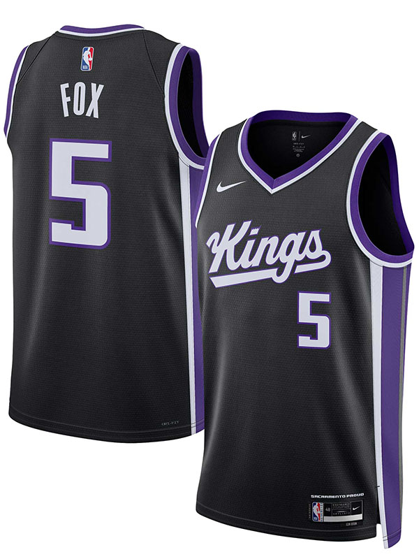 Sacramento Kings De'Aaron Fox maillot homme unisexe swingman 5 uniforme édition icône chemise noire 2023