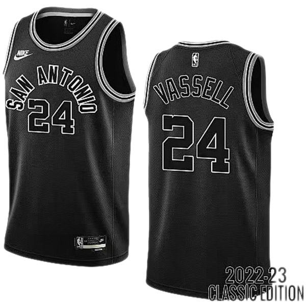 San Antonio Spurs 24 Vassell maillot uniforme de basket-ball noir swingman kit édition limitée 2022-2023