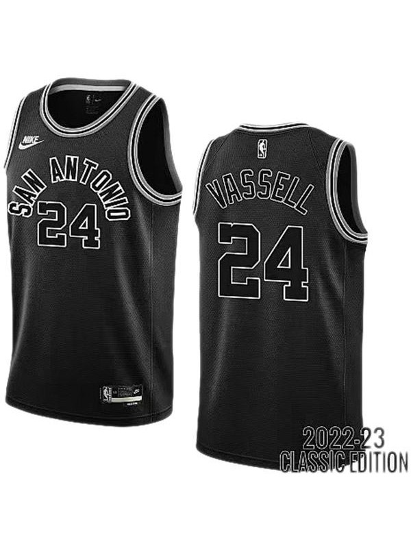 San Antonio Spurs 24 Vassell maillot uniforme de basket-ball noir swingman kit édition limitée 2022-2023