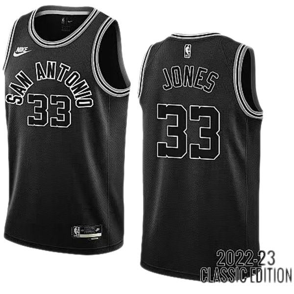 San Antonio Spurs 33 Jones maillot de basket uniforme noir swingman édition limitée kit 2022-2023