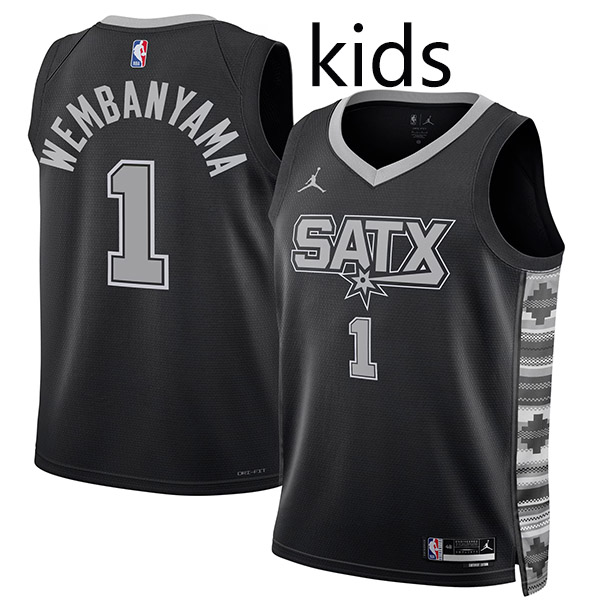 San Antonio Spurs Victor Wembanyama 1 kids city edition swingman jersey star youth black uniform children basketball limited vest