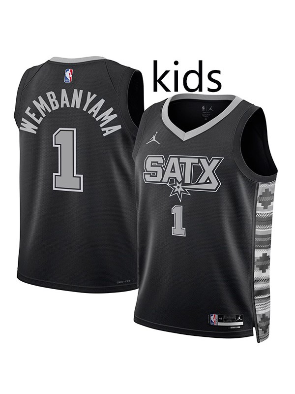 San Antonio Spurs Victor Wembanyama 1 kids city edition swingman jersey star youth black uniform children basketball limited vest