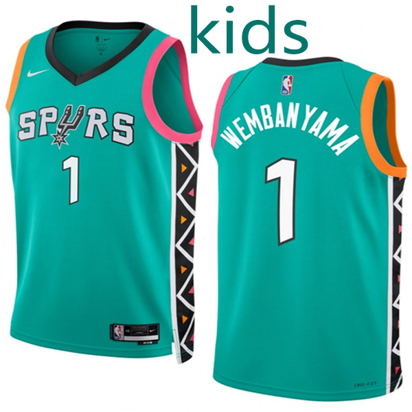 San Antonio Spurs Victor Wembanyama 1 kids city edition swingman jersey youth teal uniform children basketball limited vest