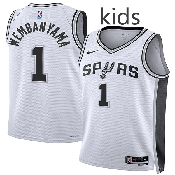 San Antonio Spurs Victor Wembanyama 1 kids city edition swingman jersey youth white uniform children basketball limited vest