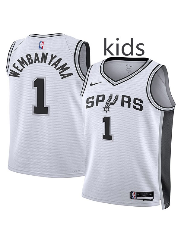 San Antonio Spurs Victor Wembanyama 1 kids city edition swingman jersey youth white uniform children basketball limited vest