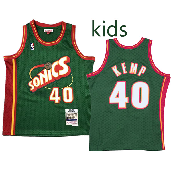 Seattle SuperSonics Shawn Kemp 40 kids city edition swingman retro jersey youth uniform children green basketball limited vest