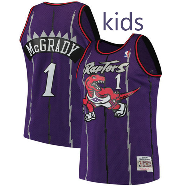 Toronto Raptors Tracy McGrady 1 kids city edition swingman retro jersey youth uniform children purple basketball limited vest