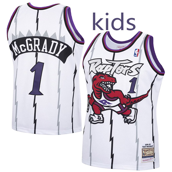 Toronto Raptors Tracy McGrady 1 kids city edition swingman retro jersey youth uniform children white basketball limited vest