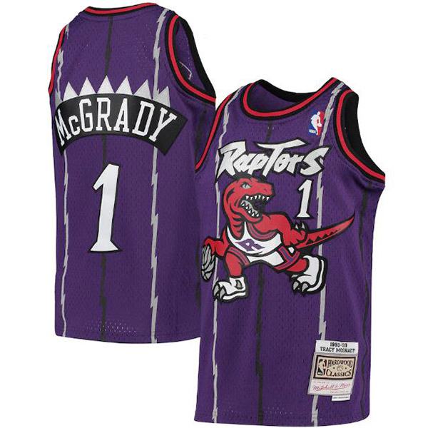 Tracy mcgrady 1 toronto raptors mitchell ness men's purple throwback swingman jersey basketball swingman vest 1998