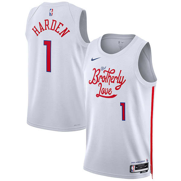 Unisex Philadelphia 76ers jersey James Harden white swingman uniform brotherly love city edition kit 2022-2023 