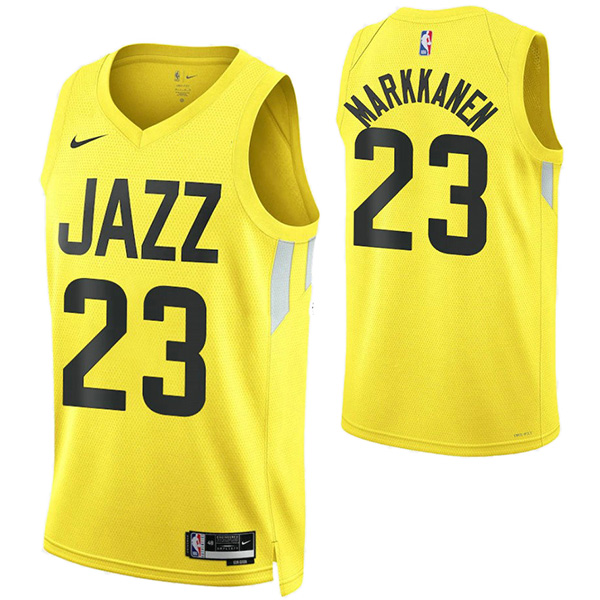 Utah Jazz association edition swingman jersey Men's yellow 23# Lauri Markkanen uniform kit limited shirt 2022-2023