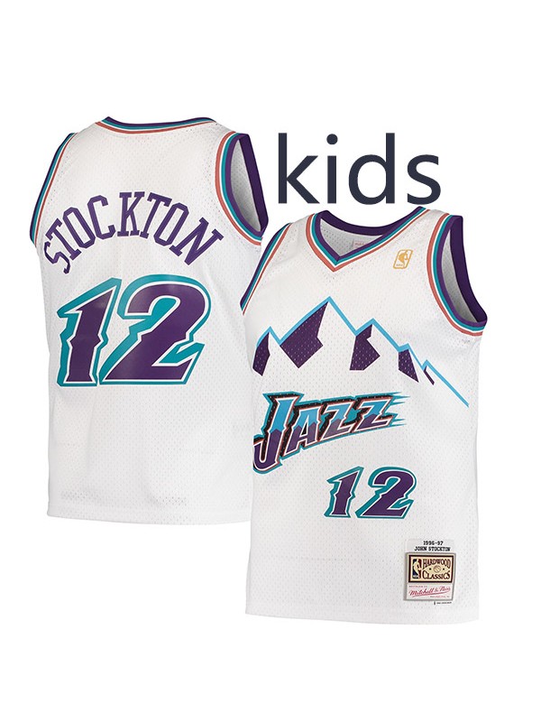 Utah jazz john stockton 12 kids city edition swingman retro jersey youth uniform children white basketball limited vest