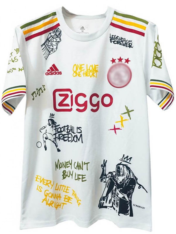 Ajx maillot de football bob marley spécial pour adulte blanc ensemble de football pour homme haut de sport 2025-2026