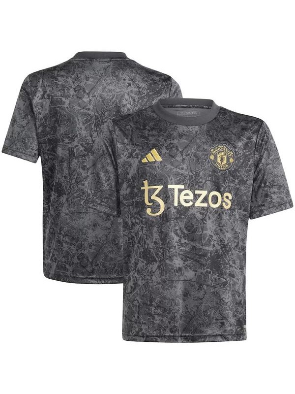 Manchester united maillot d'entraînement d'avant-match uniforme de football vêtements de sport pour hommes kit noir de football chemise haute 2024-2025