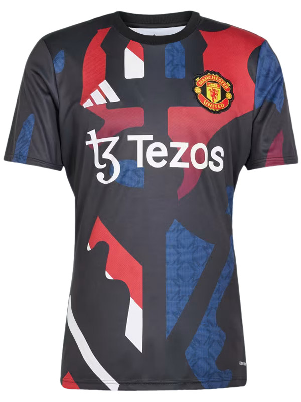 Manchester united maillot d'entraînement d'avant-match uniforme de football vêtements de sport pour hommes kit de football bleu marine rouge haut chemise 2024-2025