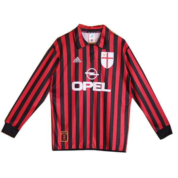 AC milan domicile maillot rétro manches longues premier maillot de football sportswear homme 1999-2000