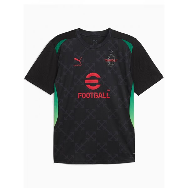 AC milan x off-white maillot de football noir d'avant-match pour homme tenue de sport 2025-2026