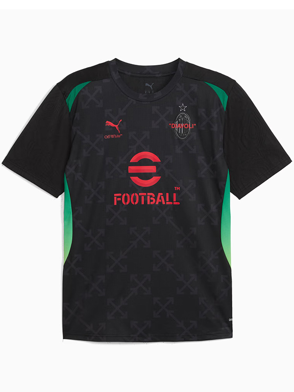 AC milan x off-white maillot de football noir d'avant-match pour homme tenue de sport 2025-2026