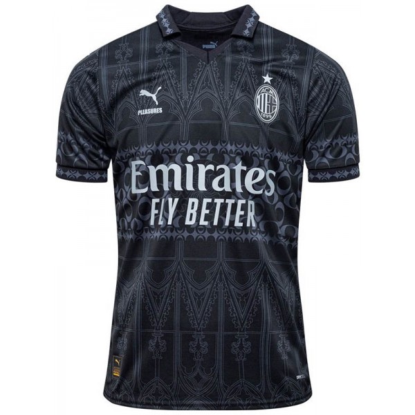 AC milan x pleasures authentisches quatrième maillot noir uniforme de football limité kit de football pour hommes hauts chemise de sport 2024-2025