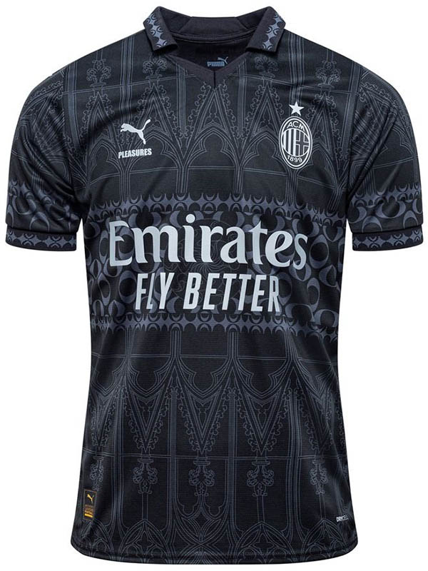 AC milan x pleasures authentisches quatrième maillot noir uniforme de football limité kit de football pour hommes hauts chemise de sport 2024-2025