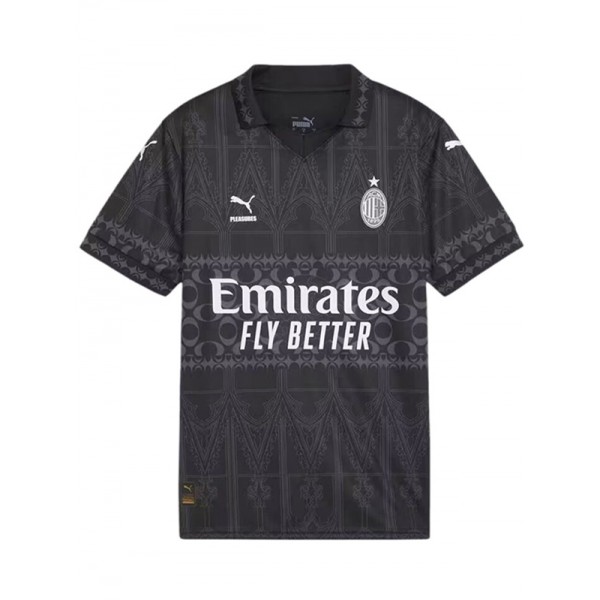 AC milan x pleasures maillot authentique uniforme de football noir kit de football pour hommes hauts chemise de sport 2024-2025