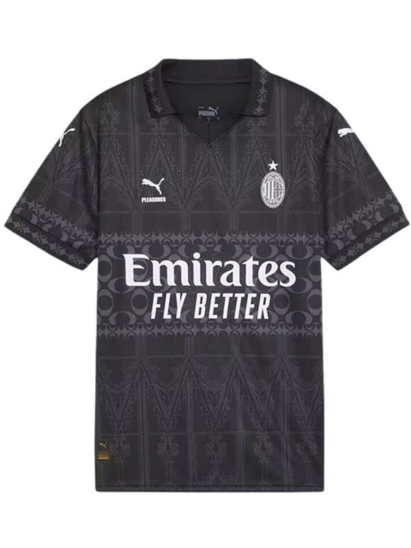 AC milan x pleasures maillot authentique uniforme de football noir kit de football pour hommes hauts chemise de sport 2024-2025