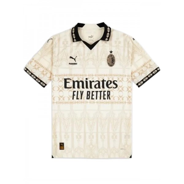 AC milan x pleasures maillot authentique uniforme de football blanc kit de football pour hommes hauts chemise de sport 2024-2025