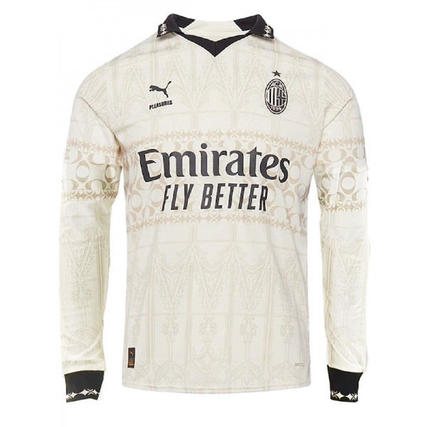 AC milan x pleasures maillot authentique à manches longues uniforme de football blanc kit de football pour hommes hauts chemise de sport 2024-2025