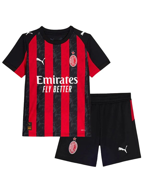 AC milan maillot de football domicile pour enfants, kit de football pour enfants premier mini-maillot de football uniformes pour jeunes 2025-2026