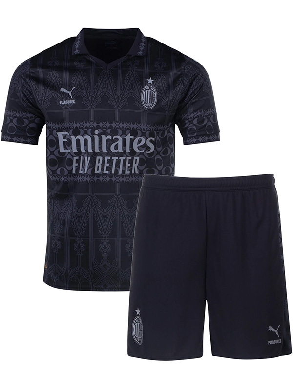 AC milan x pleasures maillot pour enfants quatrième kit de football enfants 4ème mini-chemise de football uniformes pour jeunes 2024-2025