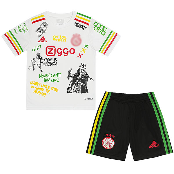 Ajx maillot de football Bob Marley blanc premium pour enfants premier mini-chemise de football pour enfants uniformes pour jeunes 2025-2026