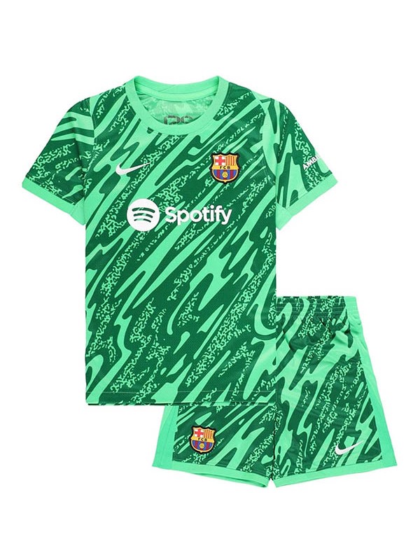 Barcelona maillot de gardien de but pour enfants, kit de football, mini-chemise de football verte pour enfants, uniformes pour jeunes 2024-2025