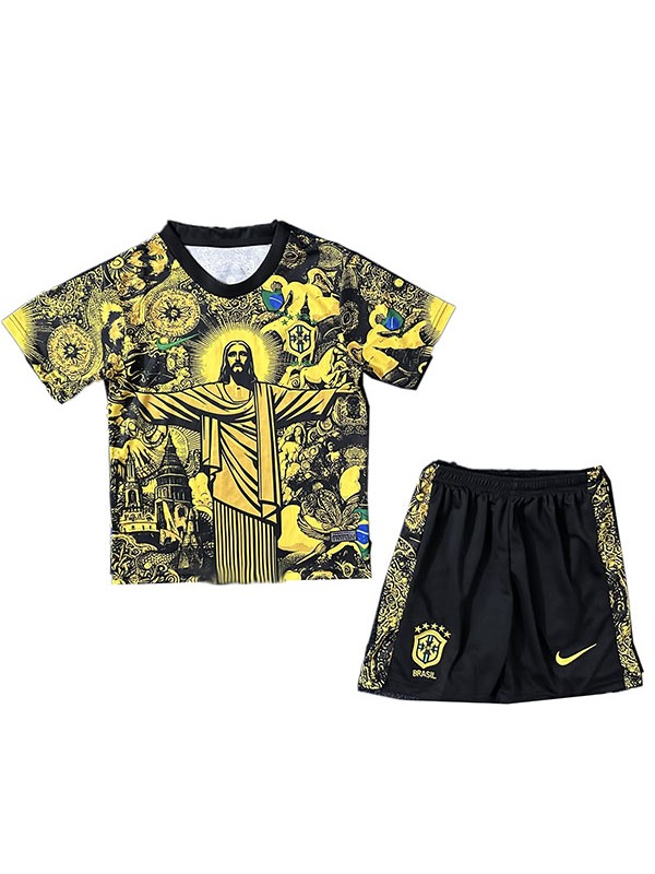 Brazil maillot de football jaune pour enfants version Jésus mini-chemise de football pour enfants uniformes pour jeunes 2024-2025