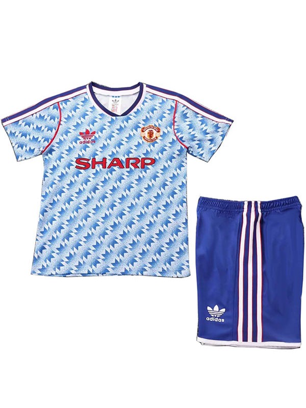 Manchester united maillot de football rétro pour enfants à l'extérieur kit de football pour enfants deuxième mini-chemise de football vintage uniformes pour jeunes 1990-1992