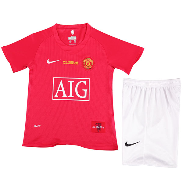 Manchester united maillot rétro pour enfants à domicile kit de football pour enfants vintage premier maillot de football mini uniformes pour jeunes 2007-2008
