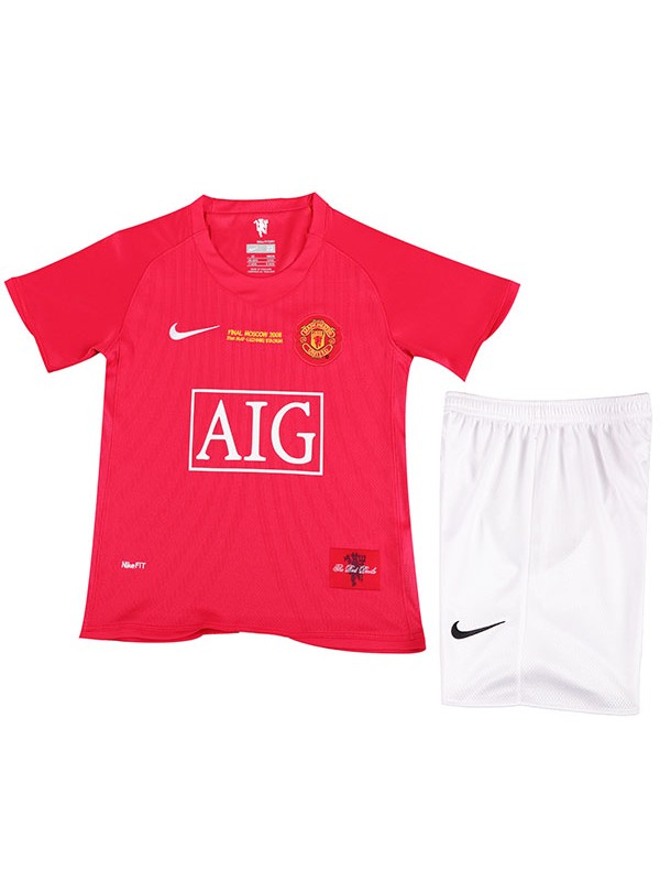 Manchester united maillot rétro pour enfants à domicile kit de football pour enfants vintage premier maillot de football mini uniformes pour jeunes 2007-2008