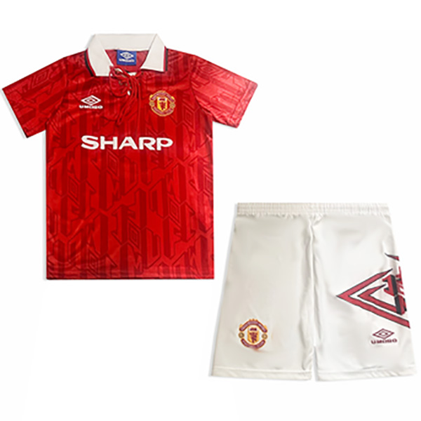 Manchester united maillot de football rétro pour enfants à domicile kit de football pour enfants premier mini-chemise de football vintage uniformes pour jeunes 1992-1994