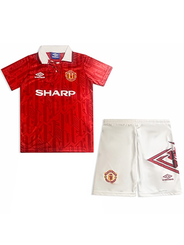 Manchester united maillot de football rétro pour enfants à domicile kit de football pour enfants premier mini-chemise de football vintage uniformes pour jeunes 1992-1994
