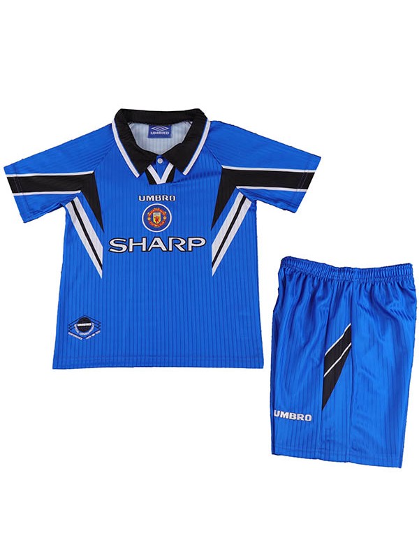 Manchester united troisième maillot de football rétro pour enfants kit de football vintage pour enfants 3ème maillot de football mini uniformes pour jeunes 1996-1998