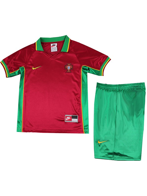 Portugal maillot de football rétro pour enfants à domicile kit de football pour enfants, premier mini-chemise de football vintage uniformes pour jeunes 1998-1999