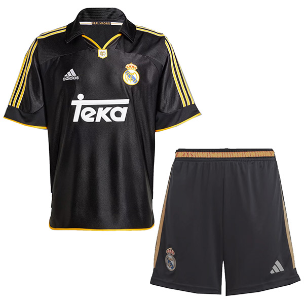 Real madrid maillot de football rétro pour enfants à l'extérieur kit de football vintage pour enfants deuxième maillot de football mini uniformes pour jeunes 1999-2001