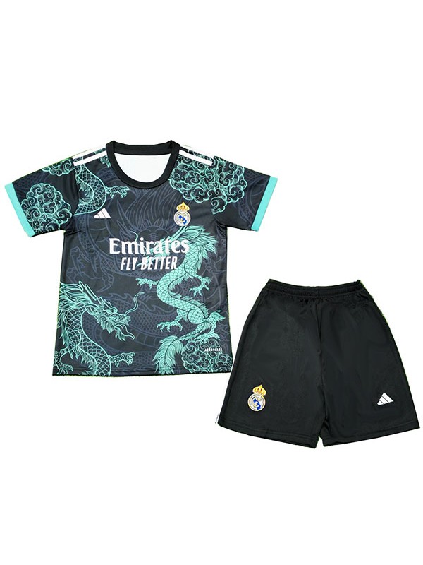 Real madrid maillot de football noir et vert pour enfants mini-chemise de football pour enfants uniformes pour jeunes 2025-2026