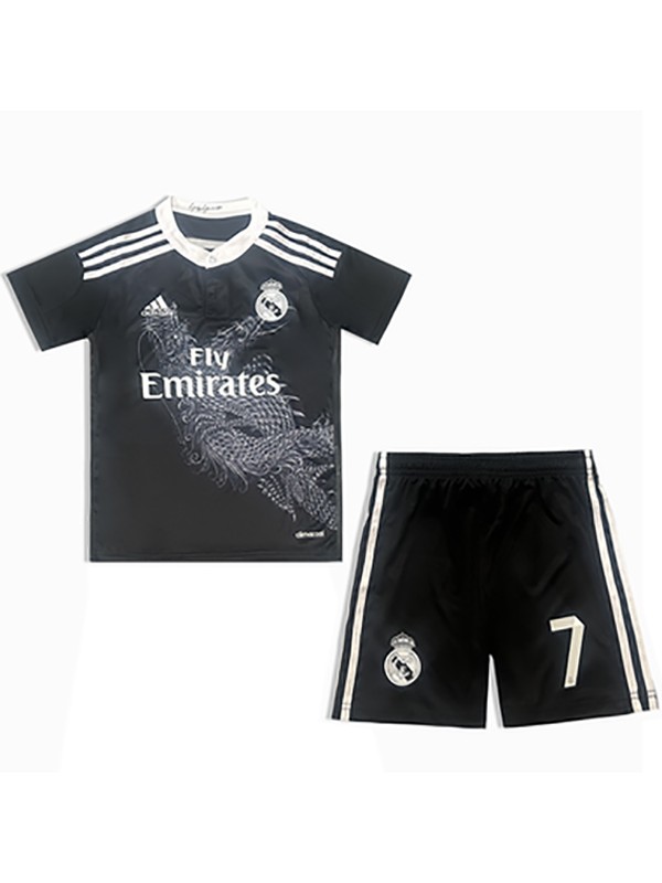 Real madrid maillot de football rétro spécial dragon pour enfants kit de football vintage noir pour enfants mini-chemise, uniformes pour jeunes 2014-2015