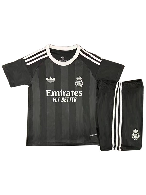 Real madrid maillot de gardien de but pour enfant kit de football mini-chemise de football noire pour enfants uniformes pour jeunes 2025-2026