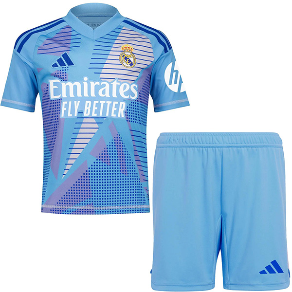 Real Madrid maillot de gardien de but à domicile pour enfants kit de football mini maillot de football bleu ciel pour enfants uniformes pour jeunes 2024-2025