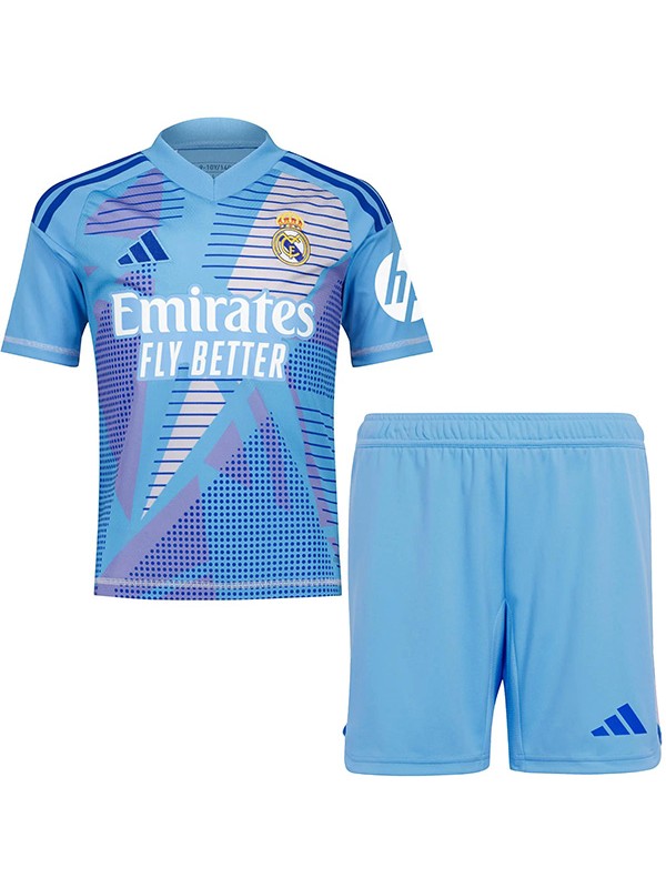 Real Madrid maillot de gardien de but à domicile pour enfants kit de football mini maillot de football bleu ciel pour enfants uniformes pour jeunes 2024-2025