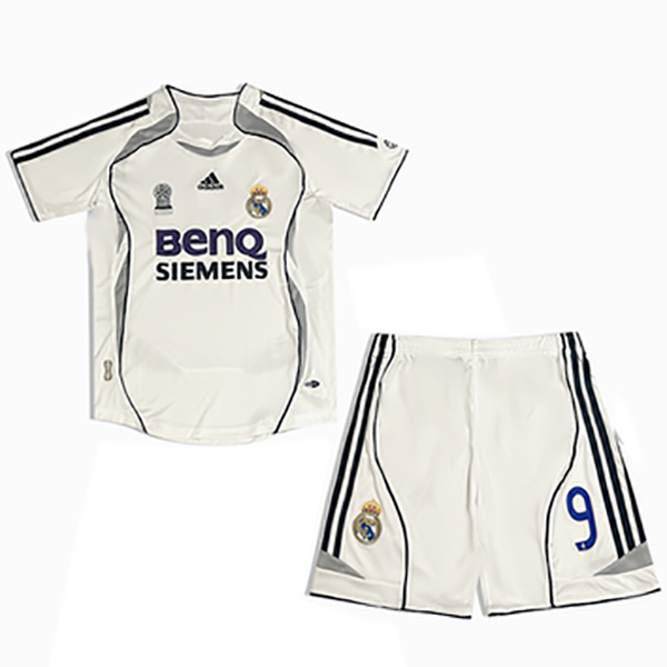 Real madrid maillot de football rétro pour enfants à domicile kit de football pour enfants premier mini-chemise de football vintage uniformes pour jeunes 2006-2007