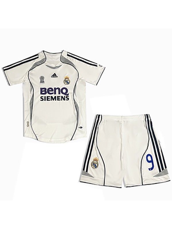 Real madrid maillot de football rétro pour enfants à domicile kit de football pour enfants premier mini-chemise de football vintage uniformes pour jeunes 2006-2007